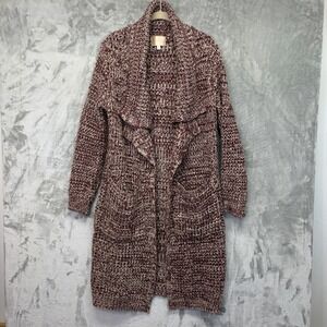 Skies Are Blue Womens Chunky Duster Cardigan Medium Burgundy Cotton Wool Cottage